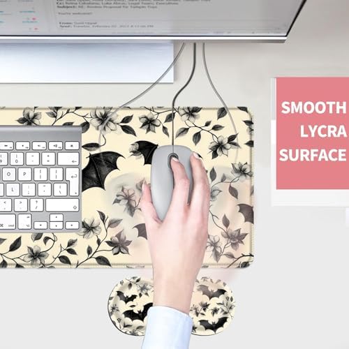 Mouse Pad,Large Desk Mat Set, 4in1 XL Mousepad + Keyboard Wrist Rest+Mouse Wrist Rest+Coaster with Ergonomic Desk Pad for Home Office Table Computer Cover -Floral Bats Pattern - Image 4