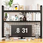 HUATOL Desktop Bookshelf for Computer Desk, 2-Tier Multipurpose Wood Countertop Bookshelf, Wooden Desktop Bookcase, Multipurpose Freestanding Storage Rack Display Shelf for Office, Home Decor, Black by HUATOL