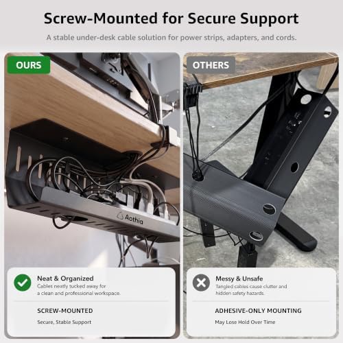Aothia Under Desk Cable Management Tray, 2 Pack, 16.5 in, Metal, Black - Image 6