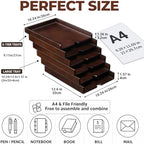 Solid Wood Letter Tray, 6-Tier Pull-Out Paper File & Desk Organizer, Walnut - Image 3
