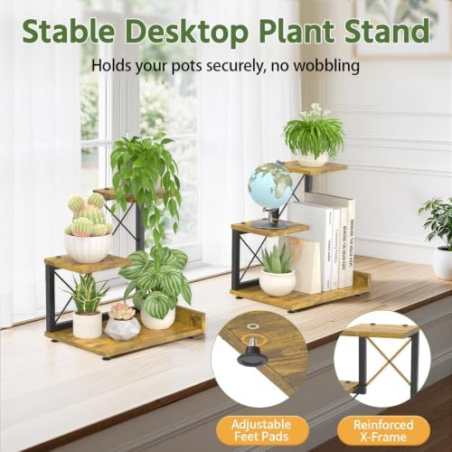 LASZOLA Plant Stand Indoor Tabletop Shelf Small for Desk, Wooden Brown - Image 4