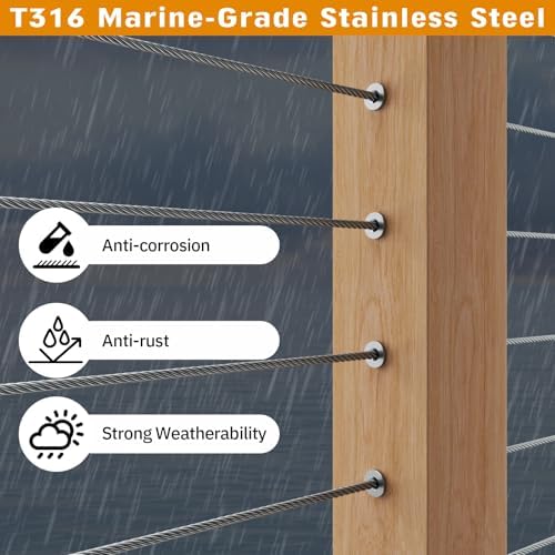 Cable Railing Protector Sleeves - 120 Pack T316 Stainless Steel Protective Sleeves - 1/8" 3/16" 5/32" Deck Cable Railing Hardware Kit for Wood Posts - Image 4