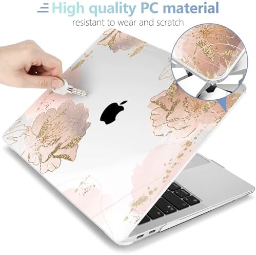 MEEgoodo for MacBook Air 13.3 inch Case 2021 2020 2019 2018 A2337 M1 A2179 A1932, Hard Shell with Keyboard Webcam Cover & Trackpad Film & Type C Adapter for MacBook Air M1, Pink Peony Flowers - Image 3
