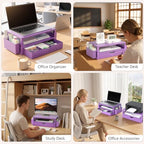 WALI Desk Organizer with Drawer and Pen Holder, 3 Tier Computer Monitor Stand for Home Office Supplies, Laptop Stand Riser for Computer, Laptop, Printer(PTT004-V), 1 Pack, Purple - Image 3