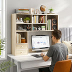 REIBII Desktop Bookshelf, 8 Shelves Desk Hutch for Dorm Room, Natural - Image 3