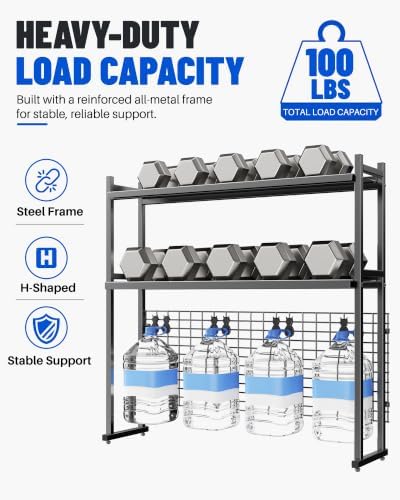 2-Tier Desktop Bookshelf, 38.6" Metal Desktop Organizer with Grid Panel - Image 3