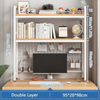 Desktop Hutch Bookshelf, 2-Tier Metal Desk Shelf with Grid Panel - Image 3