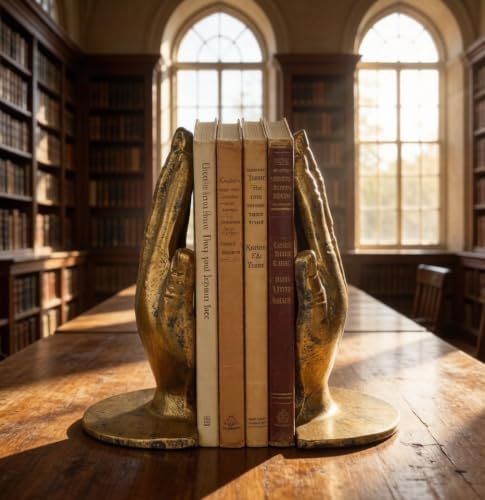 Hand Bookends Decorative, Heavy Duty Cast Iron Book Holder, Prayer Hand Book Ends for Shelves Living Room Home Decor Office, Antique Gold, 1 Pair/2Pieces - Image 4