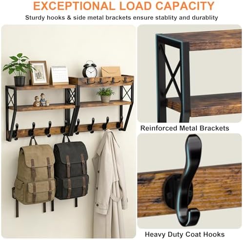 Upgraded 3-Tier Large Coat Rack Wall Mount with Shelf - Image 2