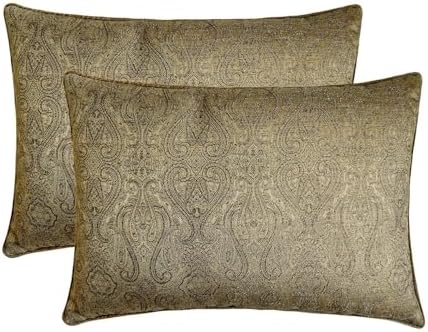 Antique Gold Luxury Lumbar Pillow Cover 12" x 24" | Contemporary Jacquard Oblong Cushion Cover Damask | Antique Gold Textured Fabric Pillowcases for Bed, Couch & Sofa, Modern Home Décor - Golden Aura - Image 4
