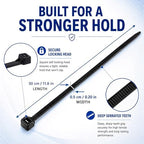 Zip Ties 12 inch, 1000 Pack Heavy Duty Black Zip Ties with 120 lbs Tensile Strength, Self-Locking Nylon Cable Ties,Wire Ties for indoor and outdoor use. - Image 2