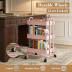 3 Tier Metal Rolling Cart, Utility Storage Cart Shelf Organizer with Wheels for Home & Office, Pink - Image 7