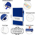 feela 5 Pack Journal Notebook Bulk for School, Hardcover Business Notebooks Classic Ruled Lined Journals with Pen Holder for Work Note Taking, with 5 Black Pens, 120 GSM, 5.1”x8.3”, A5, Navy - Image 2