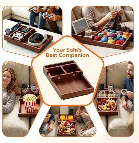 Bamboo Sofa Tray Insert with 2 Cup Holders for Sectionals - Image 4