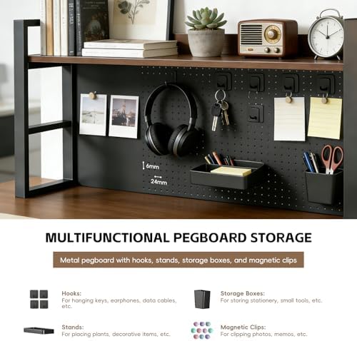 LINLIUA 2/3/4 Tier Desk Hutch, Metal Desk Shelf with Pegboard, Desk Shelves for Top of Desk, Freestanding Desktop Bookshelf, Desktop Shelf Organizer Display Rack for Dorm Office and Home - Image 6