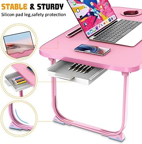 Fayquaze Lap Laptop Desk, Portable Foldable Laptop Bed Table with Storage Drawer and Cup Holder, Lap Desk Lap Bed Stand Tray Table Serving Tray for Eating, Reading and Working - Image 3
