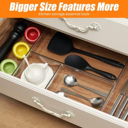 Criusia 22 Pcs Drawer Organizer Bins, Acrylic Non Slip Kitchen Drawer Organizers Storage Tray Divider, Multifunctional Storage for Cosmetics, Bathroom, Tools, Kitchen and Office - Image 6