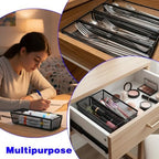 10 Packs Black Mesh Drawer Organizers 9 x 3 x 2 Inches Silverware Mesh Drawer Organizer with Interlocking Arm for Kitchen Drawers for Flatware Knives Spoons Fork Cosmetic Tabletop Storage Tray - Image 7