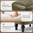 Cmishe Ottoman Leather Footrest, Vintage Footstool with Hidden Storage, Thickened Foam Upholstered Seat, Solid Beechwood Legs, Under Desk Shoe Bench Small Bench for Living Room Dining Room (Green) - Image 4