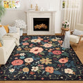 DUKINO 5x7 Area Rugs, Floral Washable Rug for Living Room Non Slip, Black by DUKINO