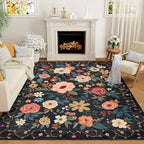 DUKINO 5x7 Area Rugs, Floral Washable Rug for Living Room Non Slip, Black by DUKINO