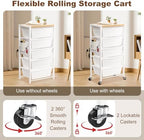 Rolling Cart with Drawers, Rolling Storage Cart with 5 Large Plastic Drawers & Wooden Tabletop, Utility Cart with Pegboards & Basket, Storage Drawers Cart for Living Room, Classroom, Bedroom, Office - Image 4