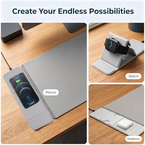 15W Wireless Charging Mouse Pad 31.5"x15.75", Double-Sided Faux Leather - Image 3
