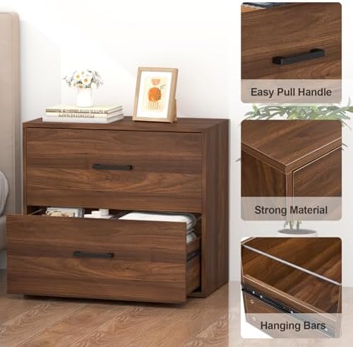 2 Drawer File Cabinets, Wood Lateral Filing Cabinets for Home Office, Office Filing Cabinet with Drawer, Modern Farmhouse File Cabinets for Letter, Printer Stand, Walnut - Image 5