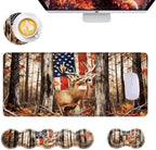 Mouse Pad,Large Desk Mat Set, 4in1 XL Mousepad + Keyboard Wrist Rest+Mouse Wrist Rest+Coaster with Ergonomic Desk Pad for Home Office Table Computer Cover -American Flag and Deer by Unknown