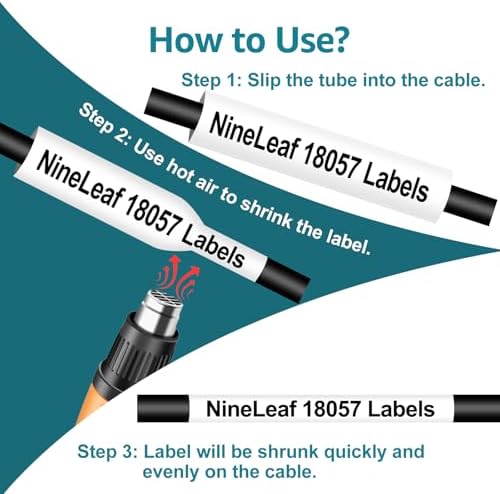 NineLeaf 4 Pack Compatible Labels Tape Replacement for Dymo 18057 3/4 inch Black on White Heat Shrink Tube Labels 19mm x 1.5m for Wires and Cables Use in Rhino 4200 5200 5000 6000 3M Label Maker - Image 4