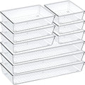 9 Pack Clear Plastic Drawer Organizer Set, Acrylic Non Slip Non Cracking Kitchen Drawer Storage Tray Large Size Divider, Multifunctional Storage for Cosmetics, Bathroom, Tools, Kitchen and Office by Criusia