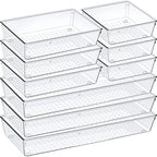 9 Pack Clear Plastic Drawer Organizer Set, Acrylic Non Slip Non Cracking Kitchen Drawer Storage Tray Large Size Divider, Multifunctional Storage for Cosmetics, Bathroom, Tools, Kitchen and Office by Criusia