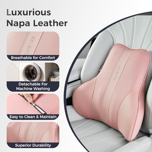 Coverado Lumbar Support Pillow for Car, Ergonomic Memory Foam Back Pillow for Office Chair, New Back Cushion for Pain Relief, PU Leather Car Lumbar Support for Driving Seat - Image 5