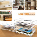 4 Pack- Stackable Paper Letter Tray,Clear Acrylic Magazine Holder and File Organizer - Sleek Desk Organizer for Home Office, Bookshelf, or Workspace - Space-Saving Transparent Document Holder - Image 5