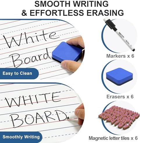 Dry Erase Boards, 6 Pack 9”x12” Magnetic Double Sided Portable Personal Small Whiteboards with Lines, Include 6 Markers, 6 Erasers, 6 X 52 Foam Letters for Kids, Students, Teachers Classroom School - Image 5