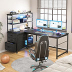 DurayLoly 55" L Shaped Gaming Desk with 3 Fabric Drawers & Shelves - Image 2
