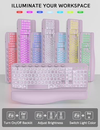 SABLUTE Wireless Keyboard and Mouse Combo, Ergonomic Wave with Wrist Rest - Image 3