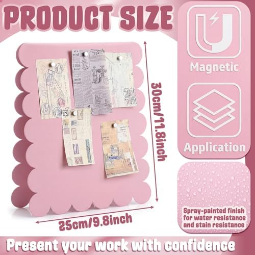 Gueevin 2 Pcs Pink Magnetic Bulletin Board Standing 10"x 12" Metal Memo Board Scalloped Magnetic Display Stand Double Sided Wave Magnet Message Desk Announcement Decor for Menu Photo Document Supplies - Image 3