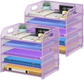 Cawukege 2 Pack 5 Tier Paper Organizer, Letter Tray with Handle, Mesh Desk Organizer, Metal File Organizer, Office Desk Accessories for Home, Office, Classroom, School -Purple by Cawukege