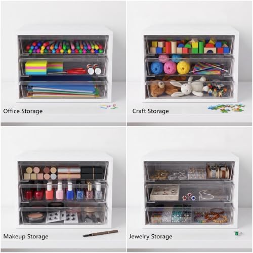 WOPITUES Wooden Desk Organizer with 3 Drawers & a Total of 5 Dividers,White - Image 2