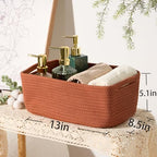 MiniArk Small Storage Baskets for Organizing | Closet Organizer Bins | Shelf Toy Basket | Woven Rope Baskets | Cube Decorative Box | Shallow Basket | 13x8.5x5.1” | 4 Packs Oxide Red - Image 3