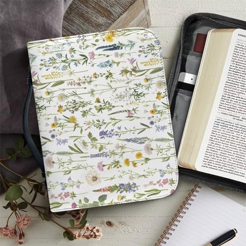 Bible Cover for Women Men Lavender Floral Pattern Bible Carrying Book Case with Handle Bible Bags Tote Bible Accessories Book Covers Church Bag - Image 6