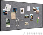 SELEAD Linen Bulletin Board 48” x 24” - Black Aluminum Frame, Grey Fabric by SELEAD