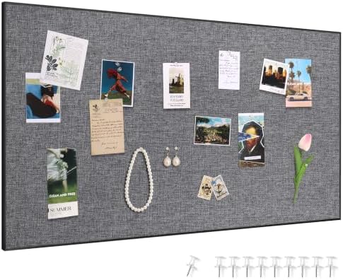 SELEAD Linen Bulletin Board 48” x 24” - Black Aluminum Frame, Grey Fabric by SELEAD