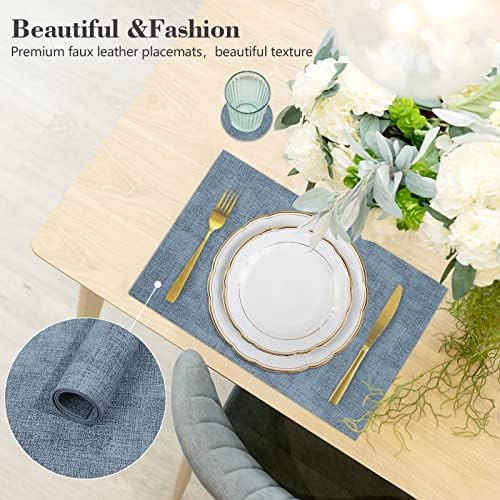Faux Leather Placemats Set of 6,Heat Resistant Placemats for Dining Table, Easy Clean Non-Slip Place Mats, Waterproof Stain Resistant Wipeable Washable PU Table Mats, (Blue) - Image 5