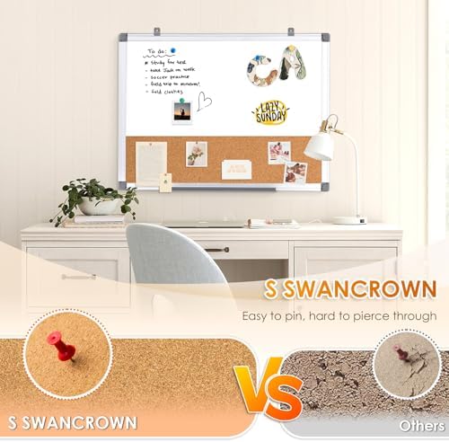 SWANCROWN Dry Erase Cork Board Combo,18 x 24 in, Silver Aluminum Frame - Image 4