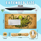 Octopus Monster Desk Mat Set Cthulhu Dark Sea Pirate Fantasy Mouse Pad with Wrist Rest 4in1 Desk Mat for Desktop Ergonomic Keyboard Wrist Support Anti-Slip Computer Mouse Pad Home Office Gaming - Image 2