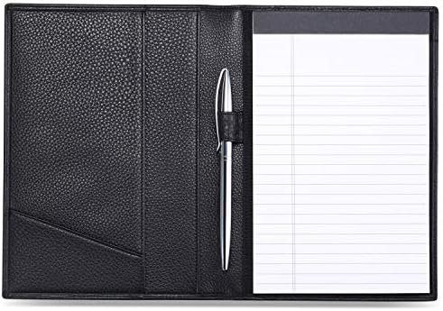 HISCOW Slim Leather Junior Padfolio, 5x8 Notepad Cover, Pebbled Black by HISCOW