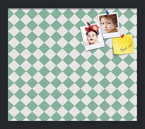 PinPix 16x14 inch Cork Bulletin Board. This Decorative Framed Pin Board Comes with Diamond Pattern in Green and White Design and Satin Black. Ideal for Home, Office Decor or School (PinPix-330) by PinPixBulletinBoards