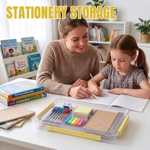 Clear Document Box, Portable A4 Paper Storage Organizer with Snap Latches, Stackable File Case for Certificates Photos Letter Size, Magazine Protector, 14.37" x 9.44" x 1.37" (2 Pack), Yellow - Image 6
